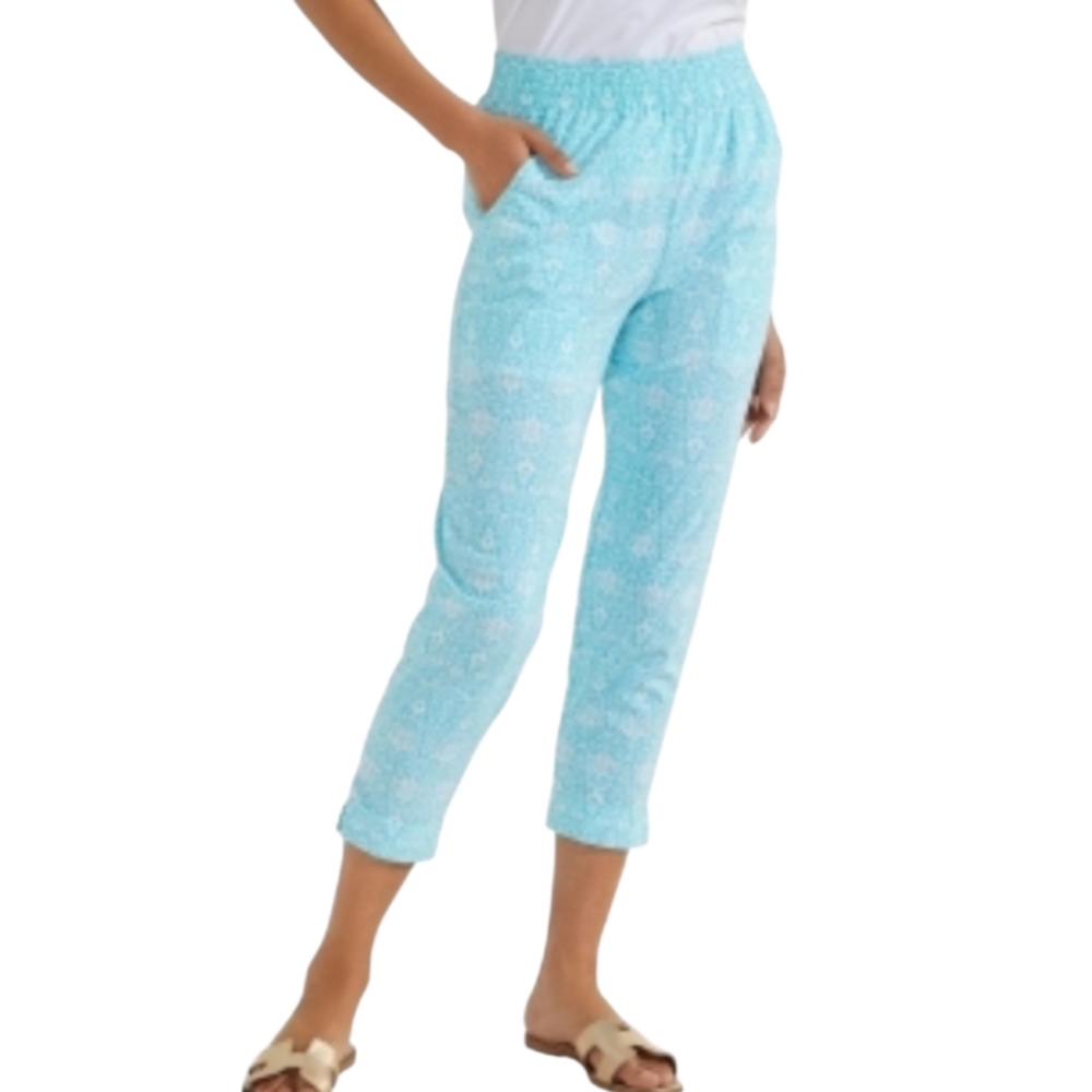 Coolibar Perissa UPF50+ Aire Tapered Pants Cropped Blue White Floral Size XL
